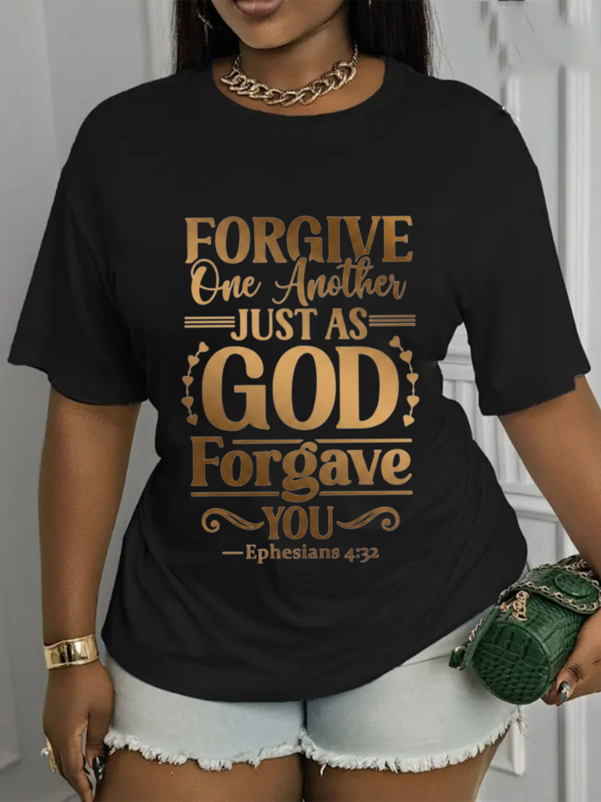 Forgive One Another Just As God Forgave You Ephesians 4:32 Graphic T?Shirt for Women, 100% Cotton Crew Neck Short Sleeve, Bible Verse Christian Faith Casual Tee Top