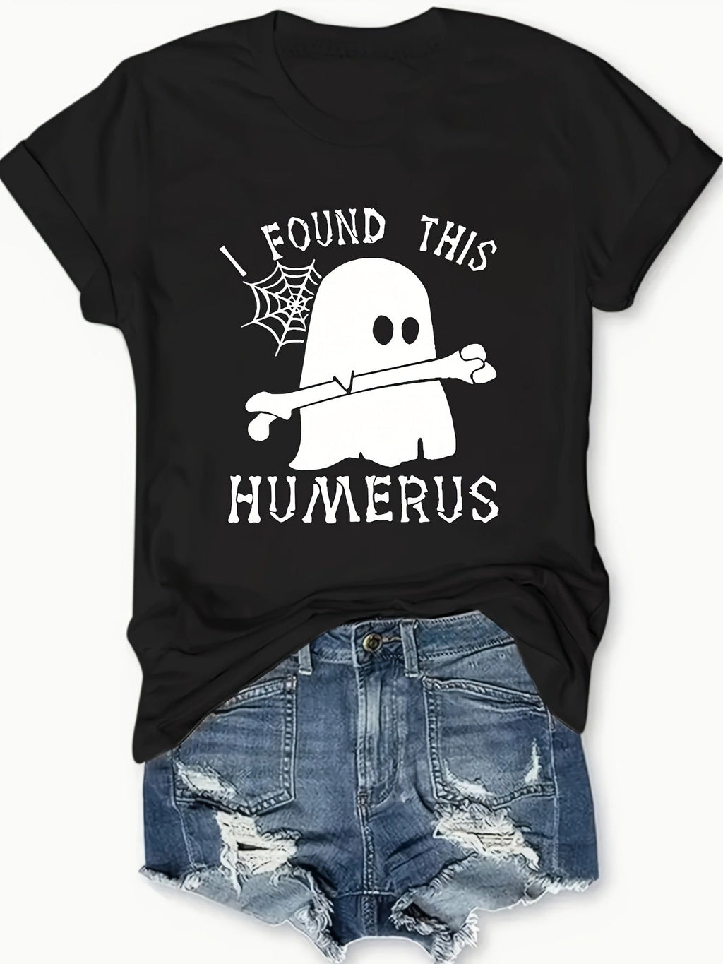 I Found This Humerus Funny Skeleton Pun Anatomy Graphic Tee for Men Women, Halloween Dad Joke Short Sleeve T-Shirt, Casual Crew Neck Top for Medical Gift