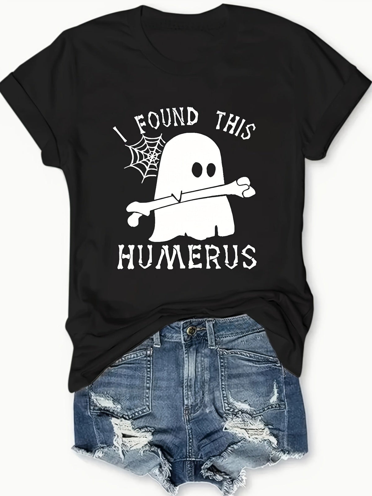 I Found This Humerus Funny Skeleton Pun Anatomy Graphic Tee for Men Women, Halloween Dad Joke Short Sleeve T-Shirt, Casual Crew Neck Top for Medical Gift