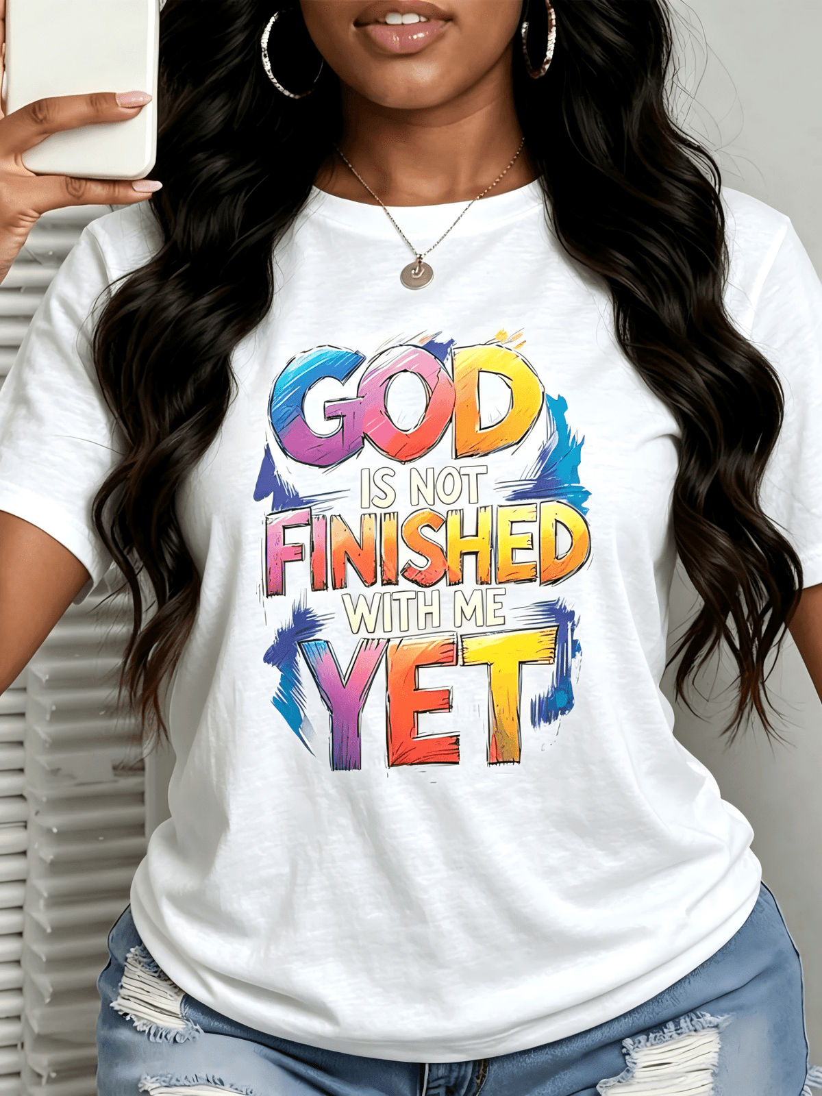 God Is Not Finished With Me Yet Graphic T?Shirt for Women, 100% Cotton Crew Neck Short Sleeve, Christian Faith Inspirational Casual Tee Top