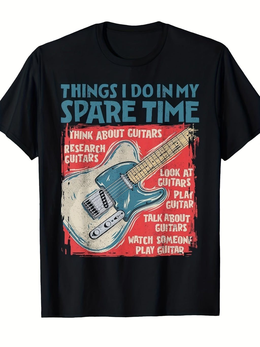 Funny Guitar Lover T?Shirt, Things I Do In My Spare Time Retro Electric Guitar Graphic Tee, Unisex Crew Neck Short?Sleeve Casual T?shirt For Music Fans