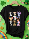 Unisex Colorful Cartoon Dogs With Sunglasses T?Shirt, Cute Playful Puppy Graphic Tee, Crew Neck Short?Sleeve Casual Summer Top For Dog Lovers