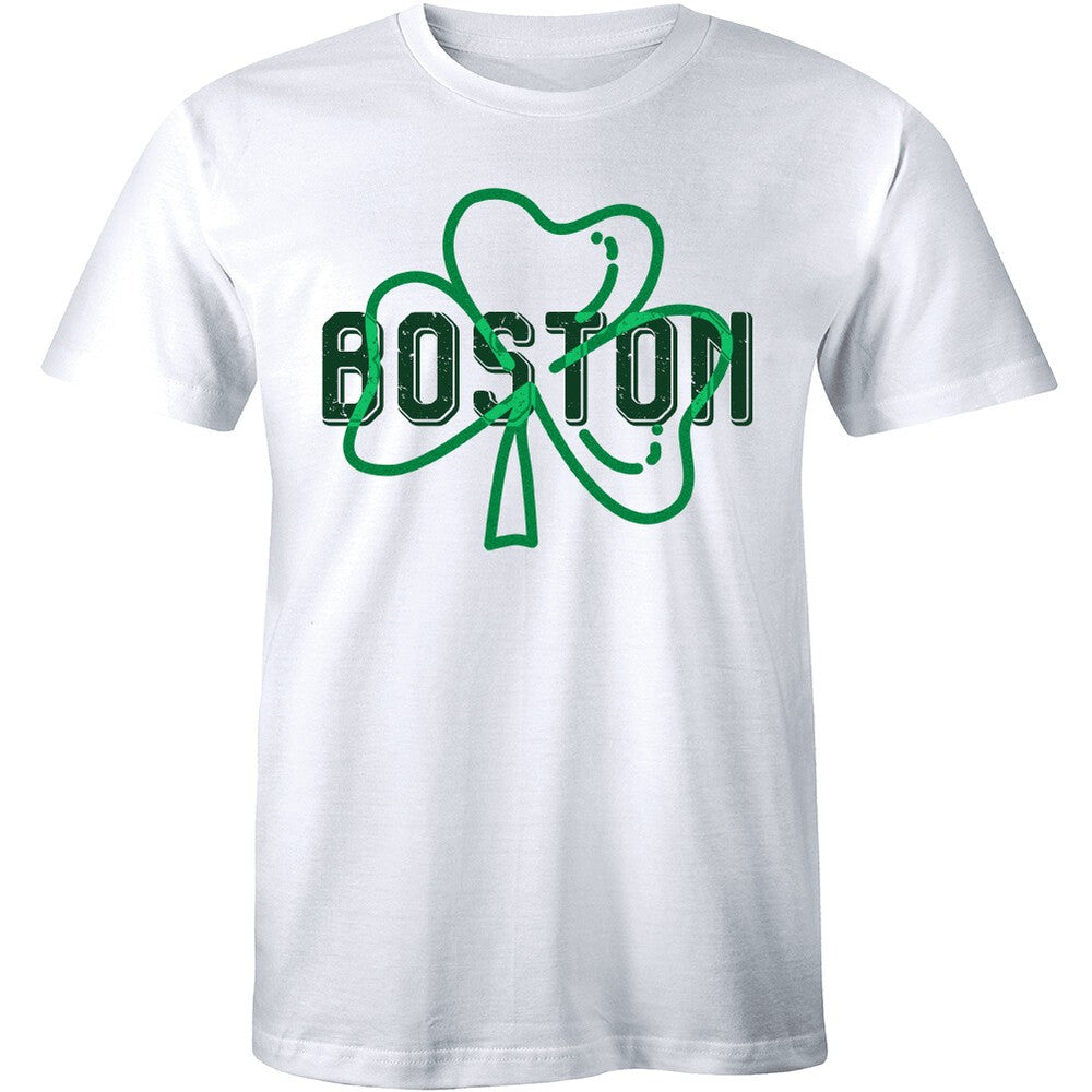 Boston Shamrock Irish Pride Men T shirts Clover Leaf Pride City Print Short Sleeve Tops Tees Men Clothing Basic versatile T-shirt