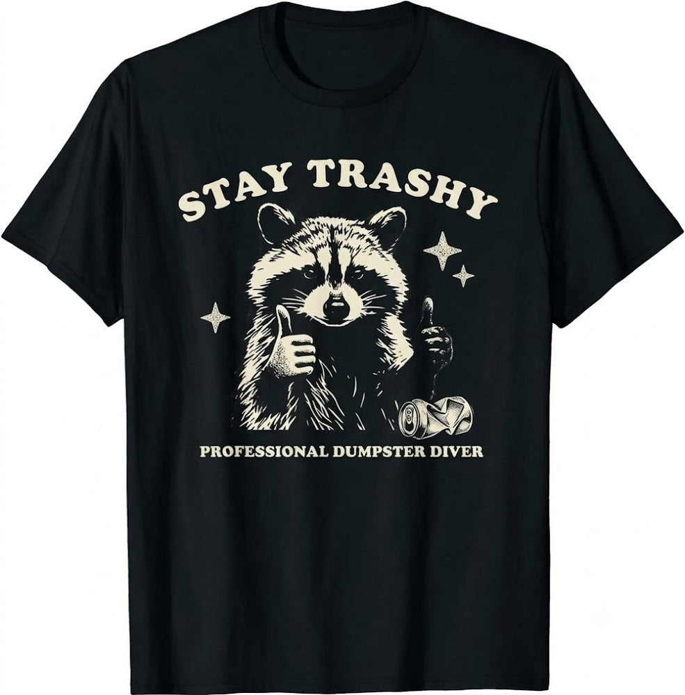 Funny Raccoon Quote Graphic T?Shirt, Humorous Wildlife Animal Print Men Casual Crew Neck Short Sleeve Tee Men Clothing