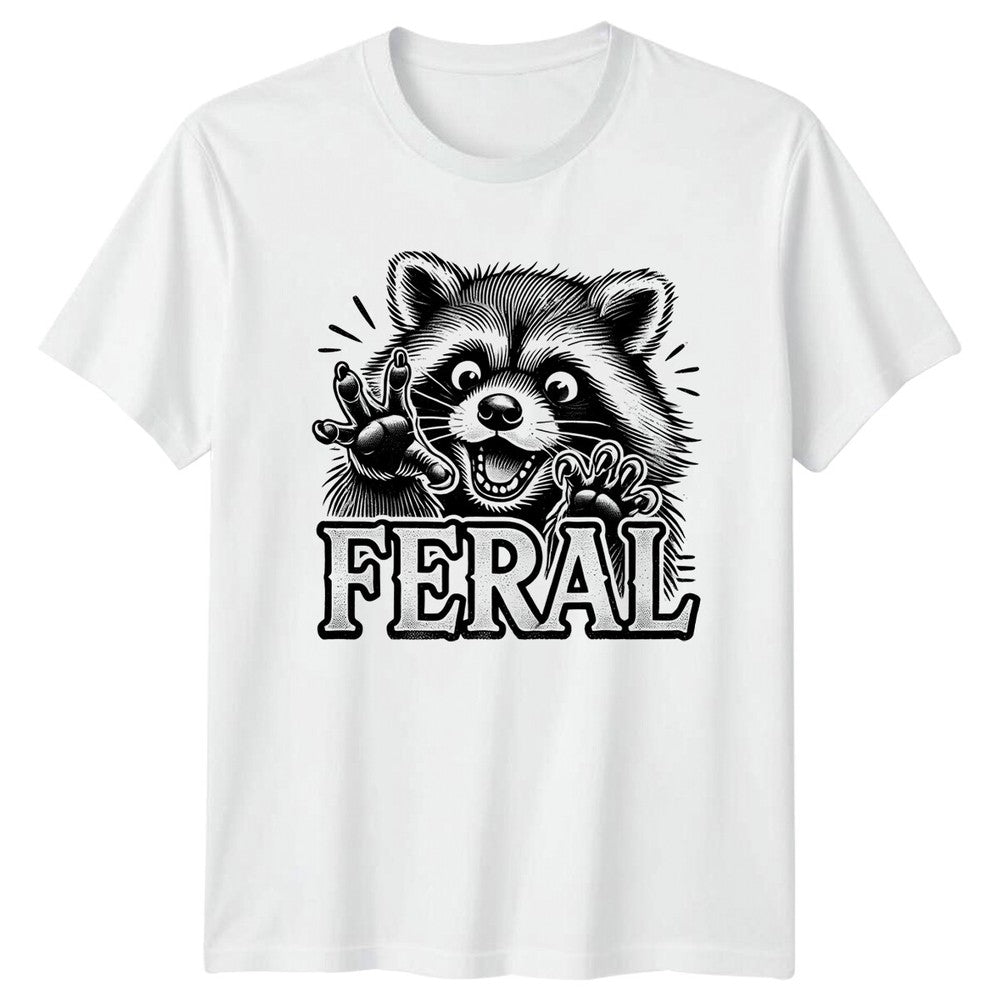Feral Raccoon Funny Graphic T?Shirt, Cute Wild Animal Pun Unisex Casual Crew Neck Short Sleeve Tee Men T shirts