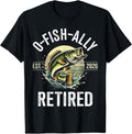 O‑Fish‑ally Retired 2026 Graphic T‑Shirt, Crew Neck Short Sleeve Tee, Vintage Bass Fisherman Retirement Humor Print Casual All‑Season Top Men T shirt