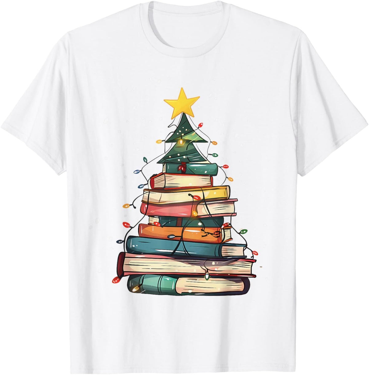 Book Christmas Tree Book Lover Teacher Librarian Tshirts，Christmas Women Teacher Tshirts，Casual Tee