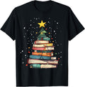 Book Christmas Tree Book Lover Teacher Librarian Tshirts，Christmas Women Teacher Tshirts，Casual Tee