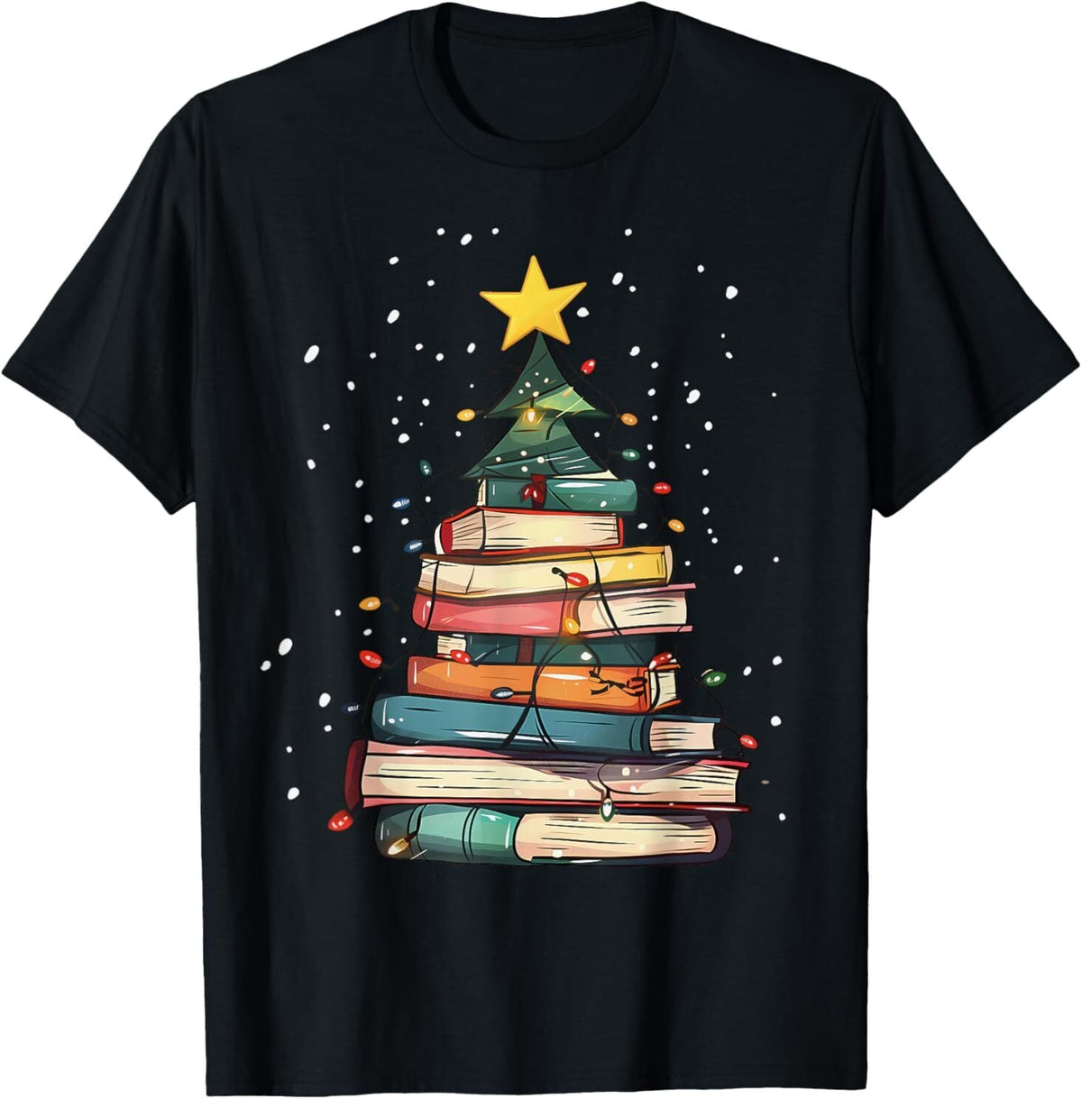 Book Christmas Tree Book Lover Teacher Librarian Tshirts，Christmas Women Teacher Tshirts，Casual Tee